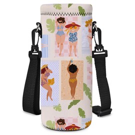 AUPET Water Bottle Sling Bag Carrier Crossbody Sleeve,Insulated Neoprene Bottle Case Holder Pouch Cover 500ML/17oz with Shoulder Strap for Walking Women Men (Butterflies)