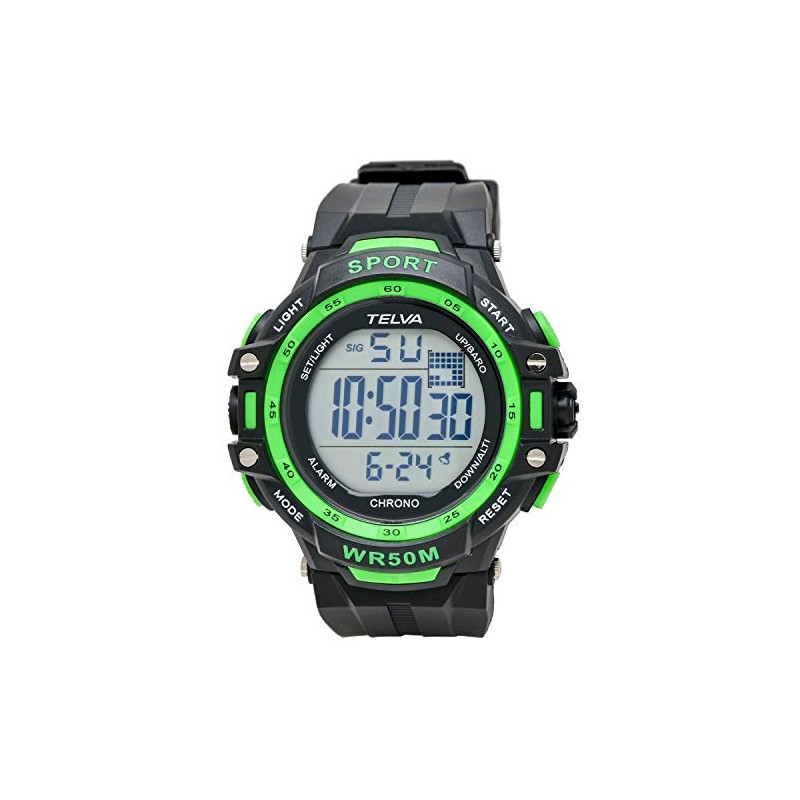 Clefer TE-D281-GN Men's Digital Sports Watch, Waterproof, Multi-functional, Urethane Strap,