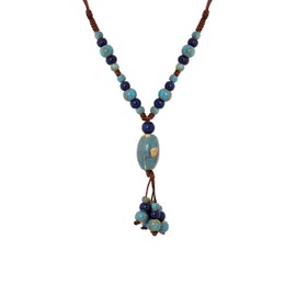 MINACHI Ceramic Navy Turquoise Bead Long Necklace, Retro Vintage Style, Women's Jewelry, Ceramic, No Gemstone