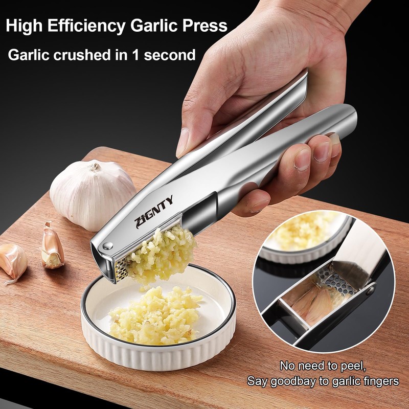 ZIGNTY Garlic Press Stainless Steel，Premium Garlic Mincer Tool，No Need to