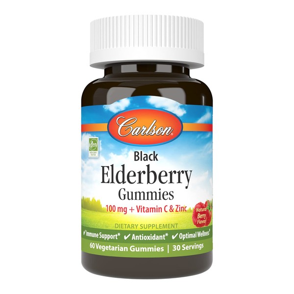Carlson - Black Elderberry Gummies, with Vitamin C & Zinc, Immune Support, 60 Gummies