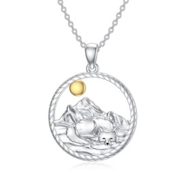 PROESS Fox Mountain Necklace 925 Sterling Silver Mountain Necklace Fox Animals Pendant Nature Jewelry Presents for Women