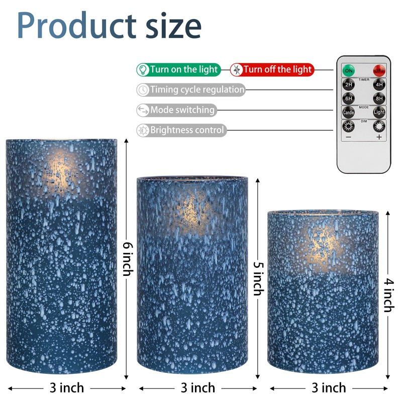 HJANDHJ Blue Flameless Candles with Remote and Timer, Real Wax