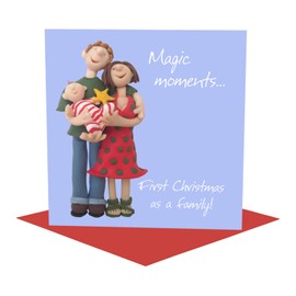 First Christmas as a family, 150mm square Christmas card for parents with a new baby, by artist Erica Sturla