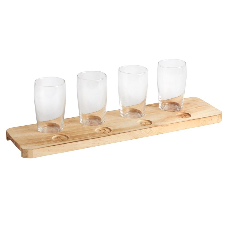 American Vintage Wood and Glass Beer Tasting Set