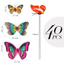 Teenitor 40 Pcs Butterfly Decorations Garden Decor, 5 Different Size PVC Waterproof Butterfly Garden Stakes, Yard Decorations Outdoor Garden Decor