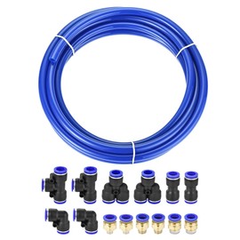 sourcing map Pneumatic 12mm OD Polyurethane PU Air Hose Tubing Kit 5 Meters Clear with 14 Pcs Push to Connect Fittings