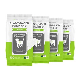 Petkin Plant-Based PetWipes, 100 Wipes, 4 Pack - Biobased, Sustainable, Big & Thick Pet Wipes for Dogs & Cats - for Face, Paws, Ears, Body & Eye Area - Consciously Cleans & Conditions - Unscented