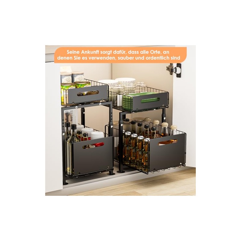 Dreamhigh Kitchen Cabinet Organiser, Extendable, Base Cabinet Organiser with Double
