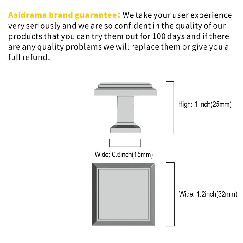 Asidrama 10 Pack Polished Chrome Kitchen Cabinet Knobs Square Dresser