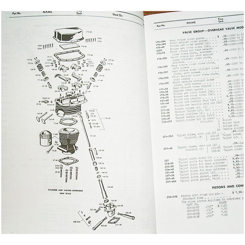 Harley Parts Manual Catalog Book 1936 to 1948 Knucklehead UL
