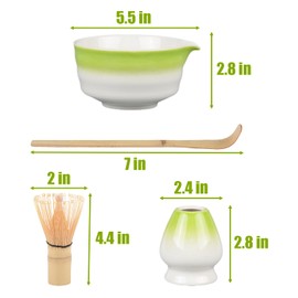 4 pcs Matcha Whisk Set,Elegant Matcha Kit Includes Ceramic Matcha Bowl with Spout and Matcha Whisk Holder,Bamboo Matcha Whisk and Scoop for Japanese Matcha Tea Ceremony