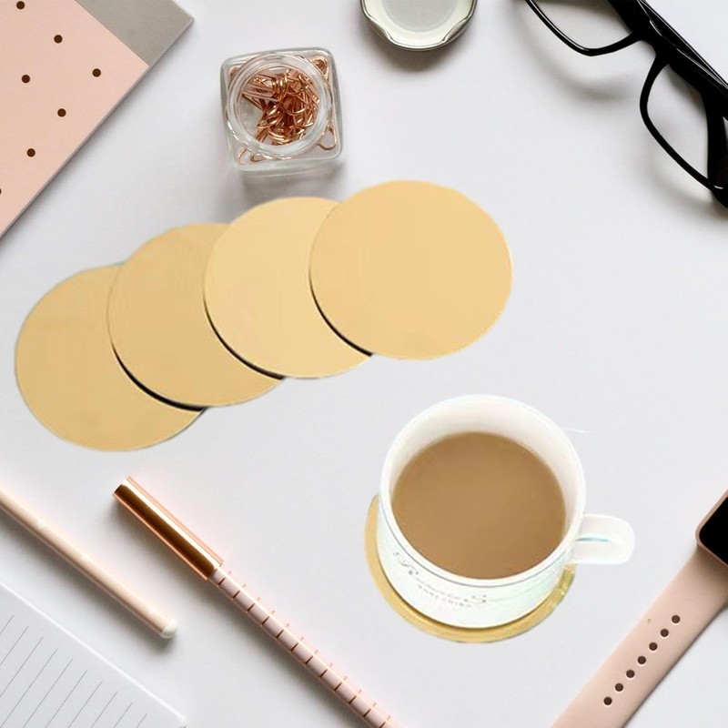Coasters Set of 6 With Holder Silver - Gold Stainless