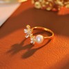 Kokoma Adjustable Pearl and Crystal Flower Ring for Women Cubic