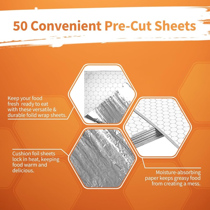 Insulation Sandwich Wrapping Paper Aluminum Foil Sheets - [100 Pack]