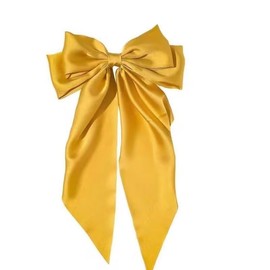 Bowknot Barrette, Jumbo Silky Satin Bow Hair Clip with Long Tails for Women and Girls, Large French Metal Hair Slide Clips and Hair Accessories (Yellow)