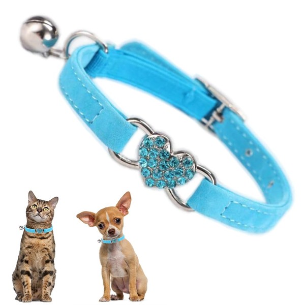 Small Dog Collars with Bell, Bling Rhinestone Heart Soft Velvet