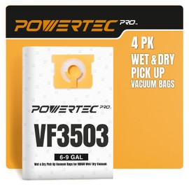 POWERTEC PRO VF3503 Premium Shop Vacuum Bags for Wet Mess & Dry Dust Debris 4PK, for Ridgid 40153 Size B Filter Bag 6-9 Gallon, Shop Vacuum Replacement Bags for Ridgid HD9000, 1000RV (75086-P2)