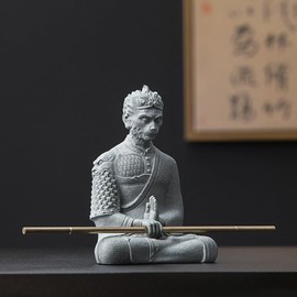 livelyfish Asian Fish Tank Buddha Statue Ornament Sandstone Buddha Statues 4.8‘’ Sun Wukong Collectible Figurines for Zen Garden Aquarium Underwater Landscaping Decor, B