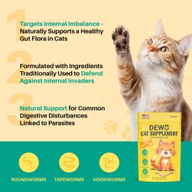 Natural Intestinal Support for Cats & Kittens – with Diatomaceous Earth, Pumpkin Seed & Probiotics – Powder Supplement for Digestive & Gut Health – Made in USA