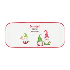 UPware Holiday Gnome Melamine Serving Tray, 15 x 6.5 Inch Rectangular Serving Platter, BPA Free Food Tray for Party Entertaining
