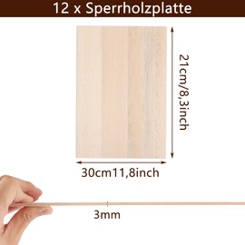 LDXDRU Pack of 12 Craft Wood Panels A4 Plywood Board 3 mm Plywood Panels Balsa Wood Shavings Wooden Panels for Crafts for Crafts, Model Building, Laser Projects, Painting Art, 300 x 210 mm