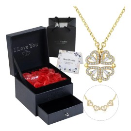 Dazisiny kit Collar Trebol Cuatro Corazones para Mujer,Joyeria oro dama,Con Caja y Bolsas y Tarjetas de felicitación.Oro.regalo de aniversario.regalos Para novia,mujers,parejas,madre,mama.