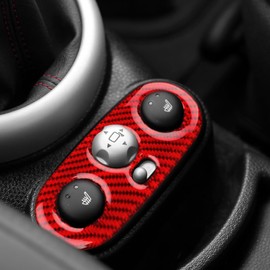 KUNGKIC For MINI COOPER R50 R53 2001-2006 Carbon Fibre Car Transmission Seat Heater Adjustment Knob Frame Interior Sticker Decorative Accessory Gift (Red)