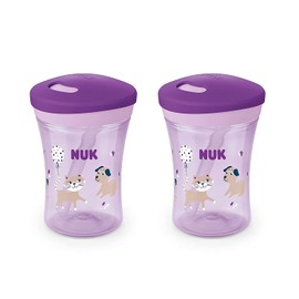 NUK Evolution Straw Cup, 8 oz (Purple Cat & Dog, 2 Pack)