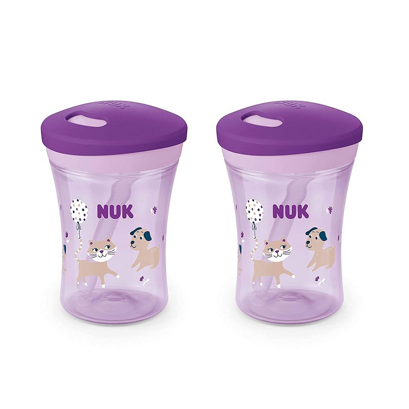 NUK Evolution Straw Cup, 8 oz (Purple Cat & Dog,