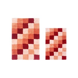 Better Trends Tiles Collection is Ultra Soft, Plush and Absorbent Tufted Bath Mat Rug 100% Cotton in Vibrant Colors, 2 Piece Set, Burgundy