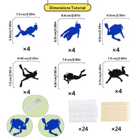 24Pcs Diving Theme Cupcake Topper Swimming Cupcake Topper Summer Sport Party Decoration Swimming Birthday Party Decoration Swim Bachelorette Party Supplies Double-Side Blue Black Glitter