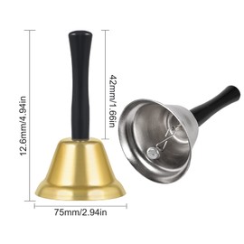SAVITA 2 Pcs 7.5 x 12.4cm / 3 x 4.9 Inch Christmas Hand Bell, Loud Clear Call Bell Wooden Handle Alarm Handbells for Christmas Alarm Decorations Wedding Events Dinner School Hotel Services