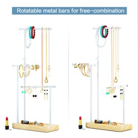 SRIWATANA Jewellery Stand Wooden Jewellery Holder Chain Holder 3 Bars Rotatable (51 cm) Jewellery Tree Jewellery Storage for Necklaces Earrings Rings Watches and Bracelets (Natural Wood)