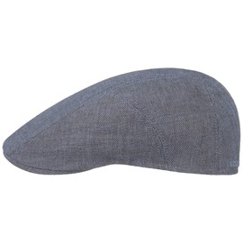 Stetson Herringbone Linen Flat Cap hat (59 cm - Blue)