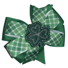 Plaid Shamrock Pinwheel Hair Bow 4" across