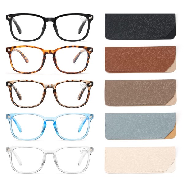 CCVOO 5 Pack Reading Glasses Blue Light Blocking with Case,