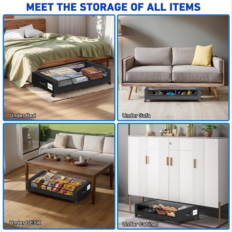 Beborxue Under Bed Storage with Wheels, 4-Pack Under Bed Storage