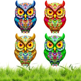 Metal Wall Art Set of 4 Cute Owls Metal Garden Decor for Outside Porch Patio Decor Lawn Ornaments Backyard Outdoor Fence Decorations Indoor Wall decor and Fence Decoration Ideal Gifts For Mom