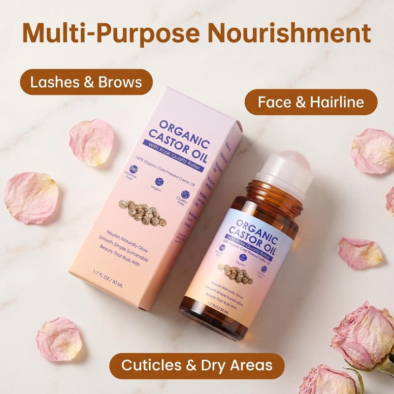 Organic Castor Oil Roll On with Rose Quartz Roller -