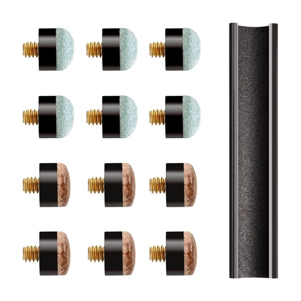Sinsilvie 12 PCS Pool Stick Tips Replacement Kit,10mm/12mm/13mm,Hard&Soft Screw on