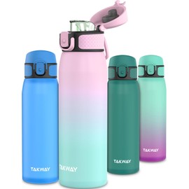 TAKWAY Children's Drinking Bottle Leak-Proof with Fruit Strainer, 600 m, Tritan, BPA-Free, Suitable for Carbonated Drinks, Bottle for School, Sports (Pink - Turquoise)