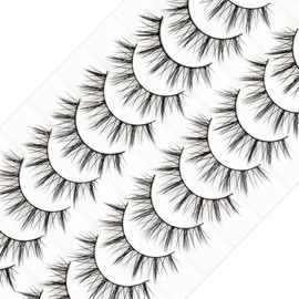 Obeyalash Manga Lashes False Eyelashes Faux Cils Natural Anime Look Faux Mink Fiber, Trimmable Cotton Band, 10 Pairs Fake Eyelashes Japanese Korean Asian Strip Lashes (Manga Look02)
