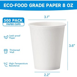 RACETOP 8oz 12oz Single Wall Disposable Coffee Cups 500 Pack Hot Cups for Office Party & Home UseColor: White, Volume: 3oz(60ml)