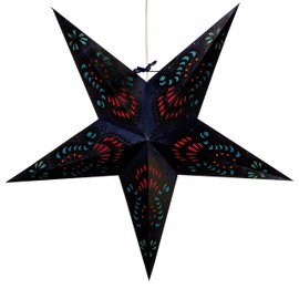 Peacock Navy Blue Paper Star Lantern with 12 Foot Power Cord Included