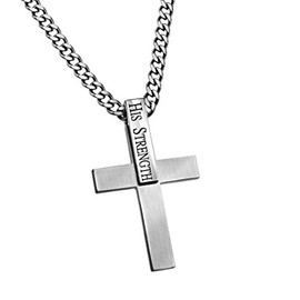 North Arrow Shop Philippians 4:13 Simple Cross Necklace, Brushed Stainless Steel with Chain (24)