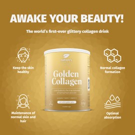 Nature’s Finest by Nutrisslim Golden Collagen 240 g - Collagen Supplements for Women with Gold Glitter - High Strength Hydrolyzed Bovine Collagen Powder Type 2 with Biotin, Vitamin C and Curcuma