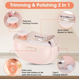 Electric Nail Clipper, 3-in-1 Automatic Nail Cutter & Polishing, 2 Speeds Automatic Nail Trimmer with LED Light & Nail Chip Storage, Excellent Gift for Kids Adults Seniors, Pink