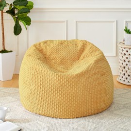 Sorra Home Bean Bag Chair - Plush & Comfy Indoor Floor Lounger Cushion with Trupedic Bean Filling for All Ages - Becklee Mustard (30" x 30" x 20")