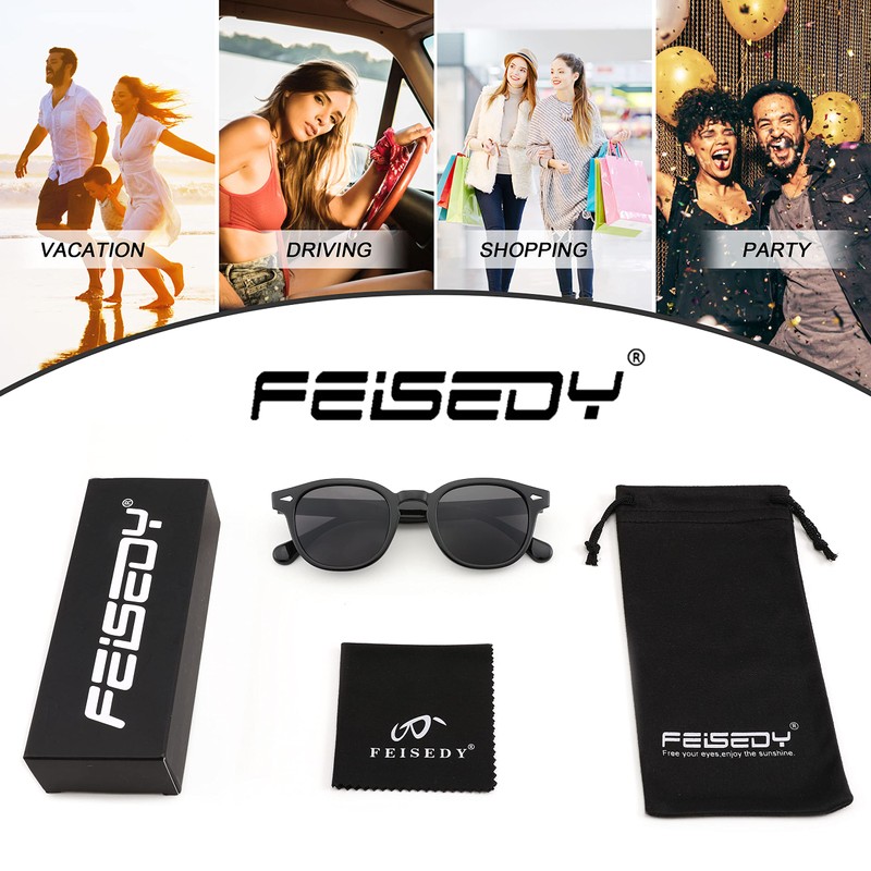 FEISEDY B2350 Women's Men's Sunglasses, Wellington Shape, Square, Retro, UV400,